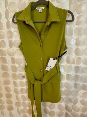 NWT Jules & Leopold Sleeveless Belted Vest in Lime Green Medium